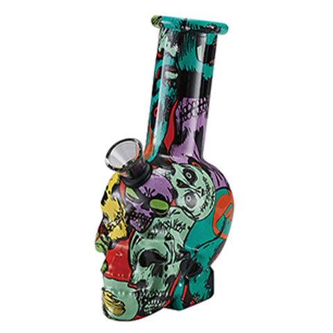 6″ Glass Mini Bong G/P Print Art Skull Shaped