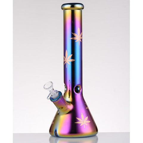 Leaf Glass Bong – Rainbow Oil Slick